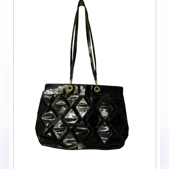 Moschino Vintage 90s Redwall Black Patent And Mesh Tote Bag Ex Large Italy - Picture 11 of 14